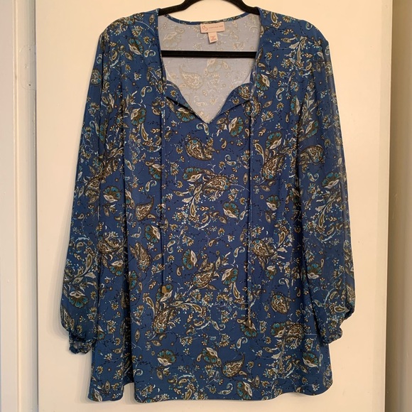 Dress Barn Tops - Dress Barn Blue Peacock Pattern Blouse size 3X